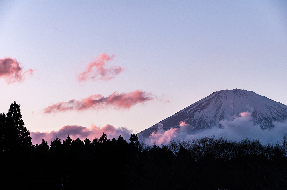 夕暮れに染まる富士